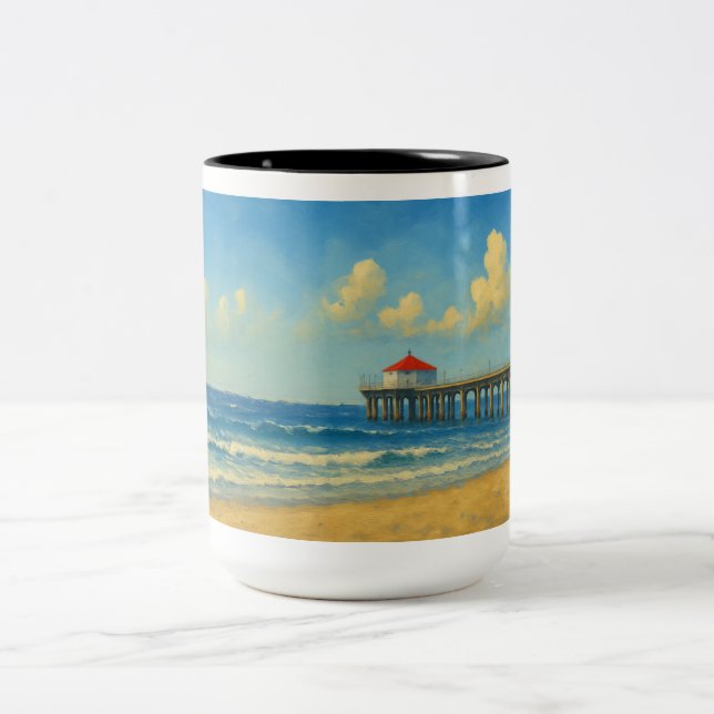 Taza Bicolor Pier de Manhattan Beach con techo rojo (Centro)