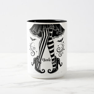 Taza Bicolor Piernas de Bruja Negras y Blancas Fiesta Caprichos
