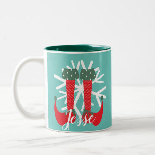 Taza Bicolor Pies de Elfo Lindos Copo de Nieve Nombre Personali