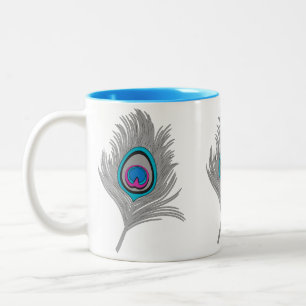 Taza Bicolor Pieza de pavo real gris y turquesa plateado