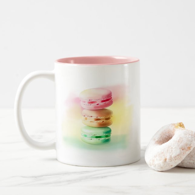 Taza Bicolor Pilas de triplete de Pastel de Macaroon (Con donut)