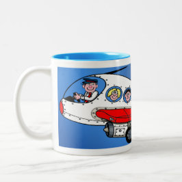 Taza Bicolor PIlot and aeroplane cartoon