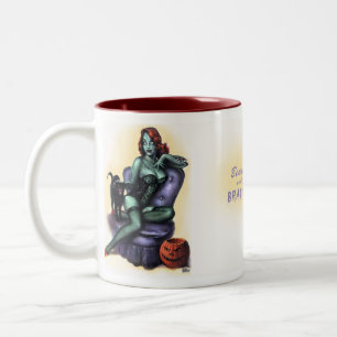 Taza Bicolor Pin del chica del zombi de Halloween para arriba