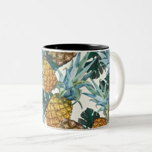 Taza Bicolor Piñas Tropicales & Hojas Isla Exótica
