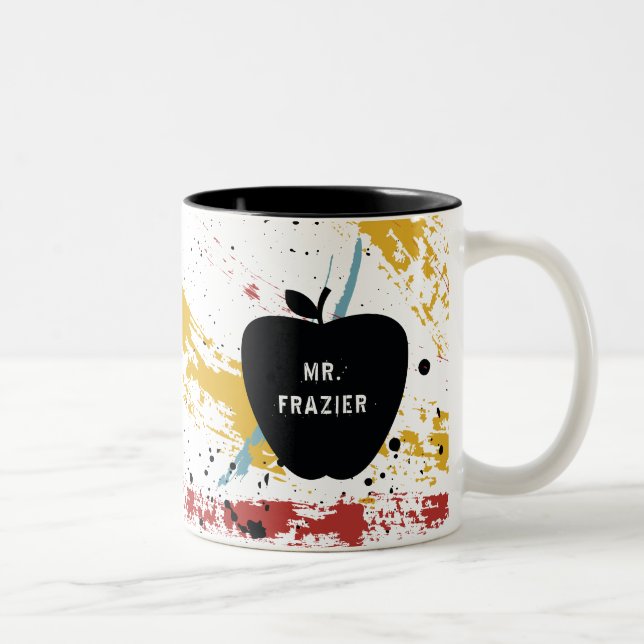 Taza Bicolor Pinceles primarios resumen arte profesora Apple (Derecha)