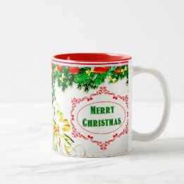 Taza Bicolor Pine Bough Merry Christmas