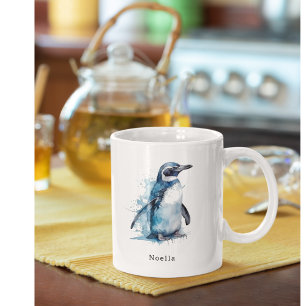 Taza Bicolor Pingüino acuarela Ártico Azure, personalizado