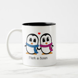 Taza Bicolor Pingüino Cute Pareja Mug (Izquierda y Derecha)