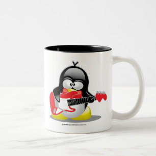 Taza Bicolor Pingüino de la guitarra eléctrica