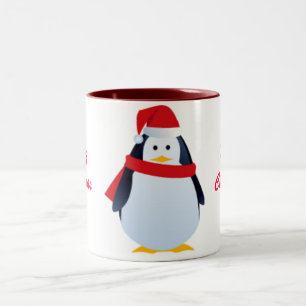 Taza Bicolor Pingüino del navidad en un gorra de Santa