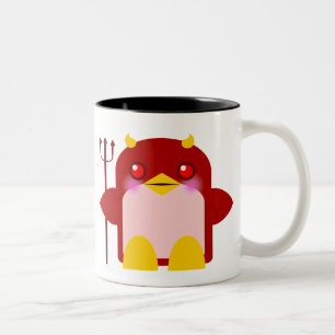 Taza Bicolor Pingüino Kawaii Diablo Halloween