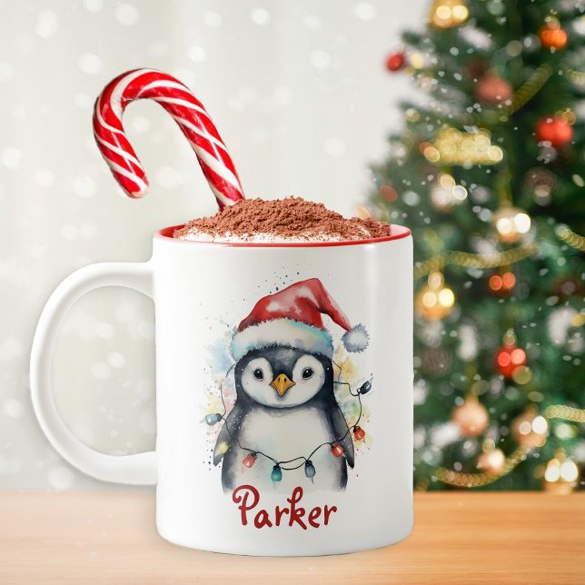 Taza Bicolor Pingüino navidad Niños Mug (Cute Christmas Penguin Mug )