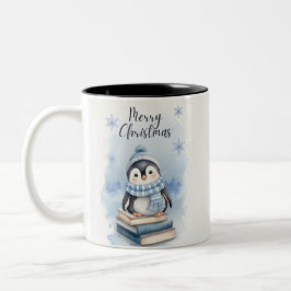 Taza Bicolor Pingüino Navidades de acuarela