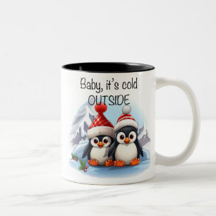 Taza Bicolor Pingüino y bebé, hace frío afuera