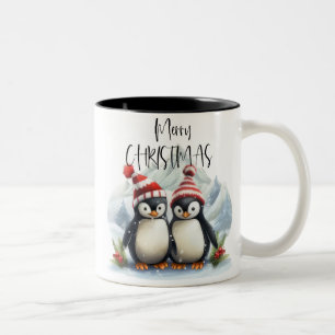 Taza Bicolor Pingüino y Feliz Navidad