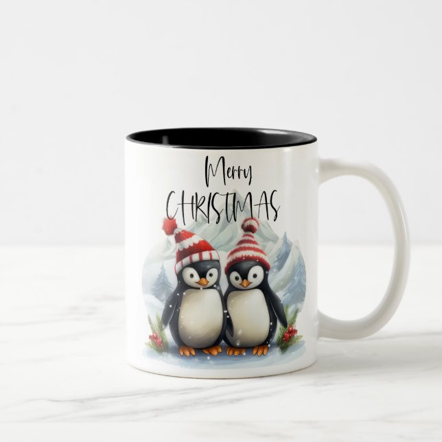 Taza Bicolor Pingüino y Feliz Navidad (Derecha)