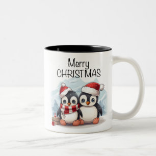Taza Bicolor Pingüino y Feliz Navidad