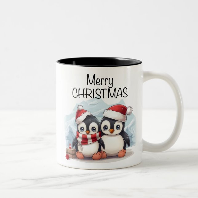 Taza Bicolor Pingüino y Feliz Navidad (Derecha)