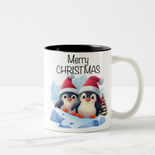 Taza Bicolor Pingüino y Feliz Navidad