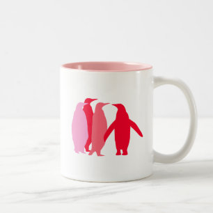 Taza Bicolor Pingüinos rosados y rojos