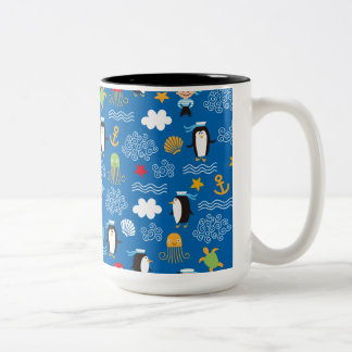 Taza Bicolor Pingüinos y marineros
