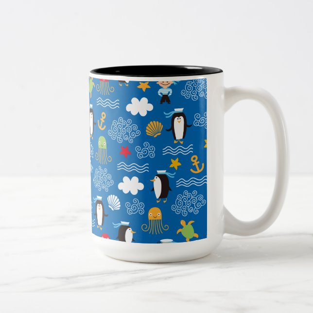 Taza Bicolor Pingüinos y marineros (Derecha)