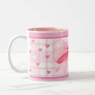 Taza Bicolor Pink Bow Mug- Cute Aesthetic Coffee Cup