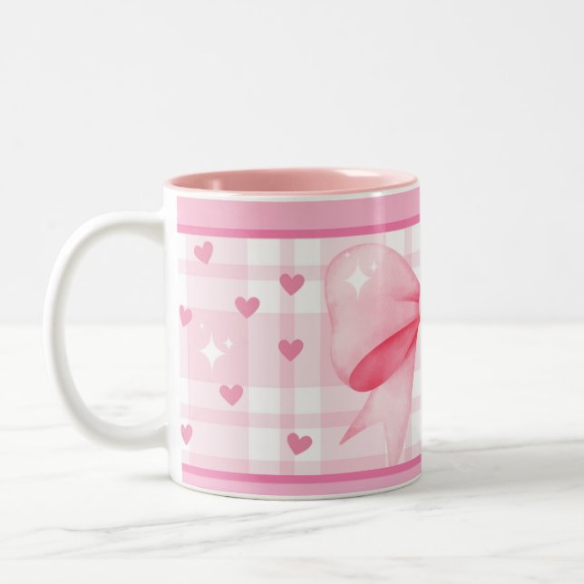 Taza Bicolor Pink Bow Mug- Cute Aesthetic Coffee Cup (Izquierda)