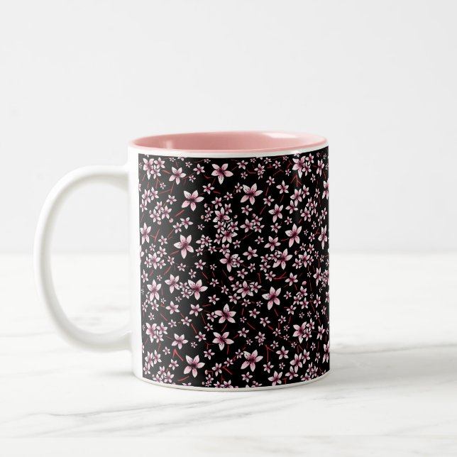 Taza Bicolor Pink Cherry Blossoms On Black (Izquierda)
