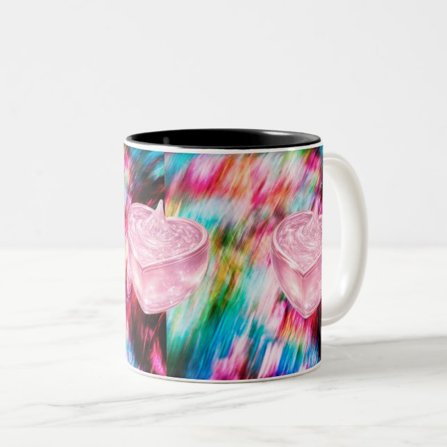 Taza Bicolor Pink Heart Crystal Abstract Art Mug (Anverso derecho)