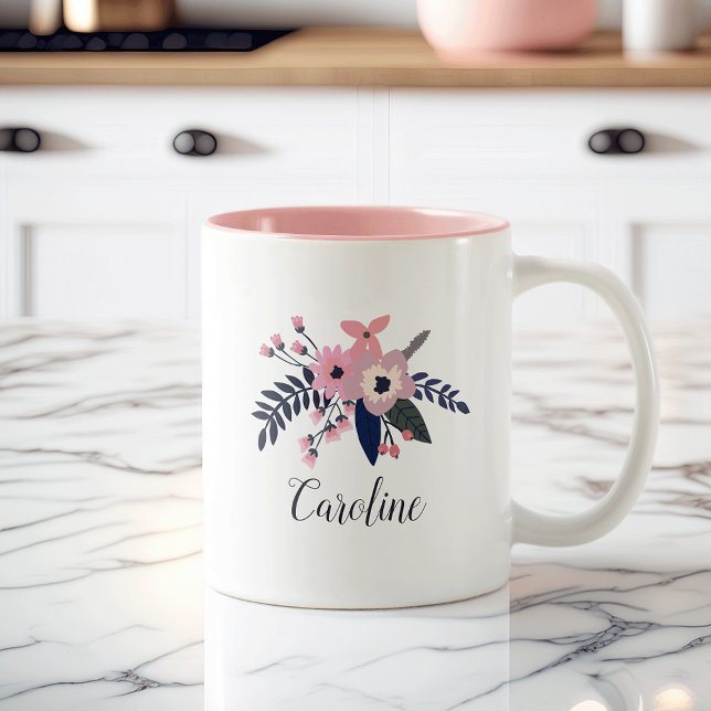 Taza Bicolor Pink Meadow | Floral personalizada (Subido por el creador)