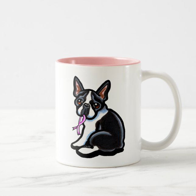 Taza Bicolor Pink Ribbon Boston Terrier (Derecha)