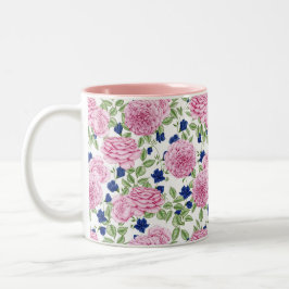 Taza Bicolor  Pink Rose Flowers Pattern 