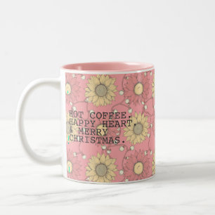 Taza Bicolor Pink Sunflowers Hot Coffee Merry Christmas