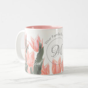 Taza Bicolor Pintado de tulipanes de color monograma