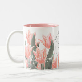 Taza Bicolor Pintado de tulipanes de color monograma