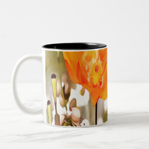 Taza Bicolor Pintura acrílica de la adormidera del Naranja Dora