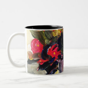 Taza Bicolor Pintura acrílica, flores rojas