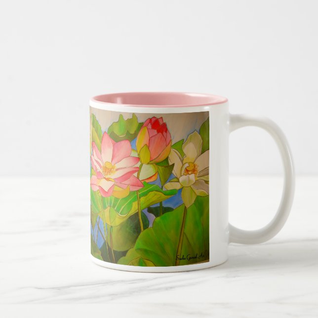 Taza Bicolor pintura acuarela rosa Lotus (Derecha)