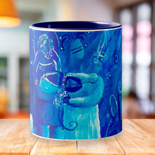 Taza Bicolor Pintura de arte contemporáneo de boda azul