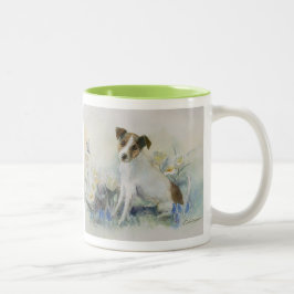 Taza Bicolor Pintura de perro acuático Jack Russell Terrier