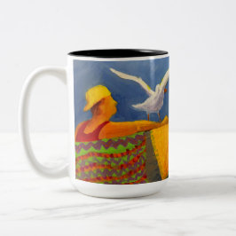 Taza Bicolor Pintura del salvavidas de la orilla del jersey en