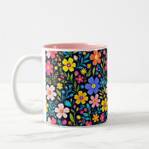 Taza Bicolor Pintura digital floral patrón de flores