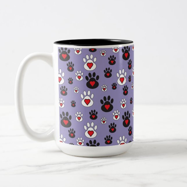Taza Bicolor Pintura Impresiones con corazones rojos en azul (Izquierda)