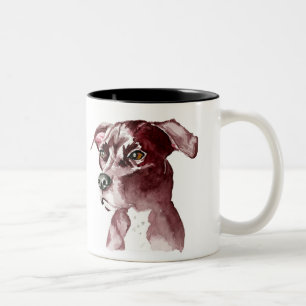 Taza Bicolor Pintura monocromática de la acuarela del perro de