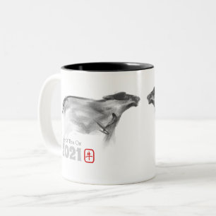 Taza Bicolor Pintura original OX Año Nuevo chino Cumpleaños 2tM