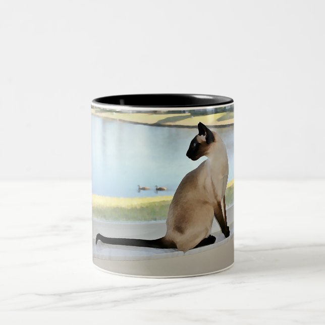 Taza Bicolor Pintura pacífica del gato siamés (Centro)