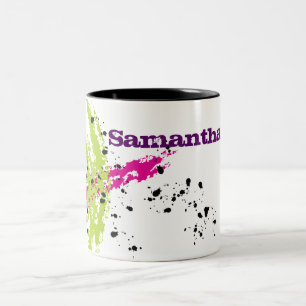 Taza Bicolor Pintura verde rosa Splash Tinta de café Splotch Ta