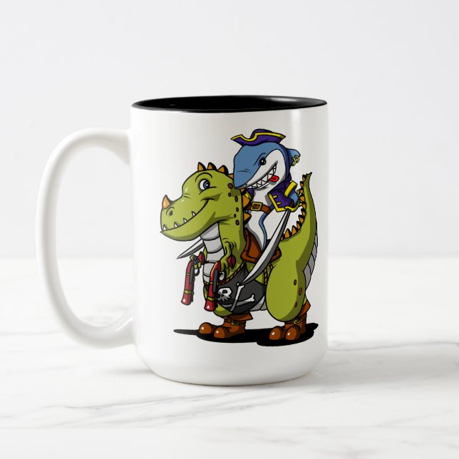 Taza Bicolor Pirata del tiburón que monta el dinosaurio (Izquierda)