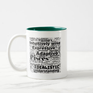 Taza Bicolor Pisces Word Cloud Zodiac Inspiración Mug de dos to